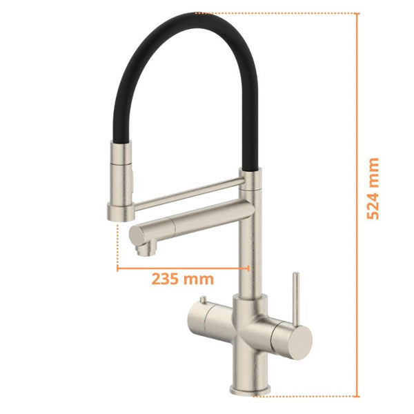 afbeelding maten 4 in 1 howat kraan rvs 235 mm breed en 524 mm hoog