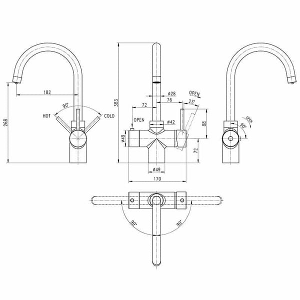 maat tekening ronde kraan howat