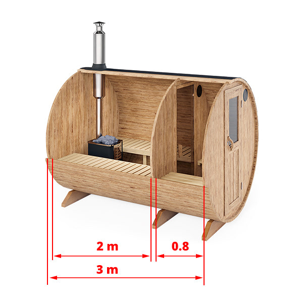 Baltresto Barrel-sauna 3m met kleedruimte (4 personen) - afbeelding 1