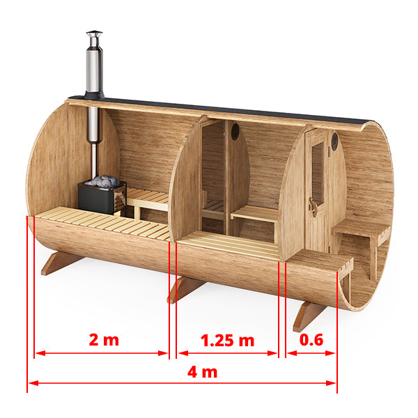 Baltresto Barrel-sauna 4m met kleedruimte & buitenbank (4 personen) - afbeelding 1