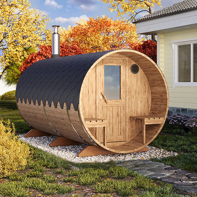 Baltresto Barrel-sauna 4m met kleedruimte & buitenbank (4 personen) - afbeelding 2
